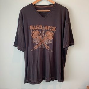 🏷️Hard Rock Cafe Rome Brown Guitar V Neck T-shirt XXL